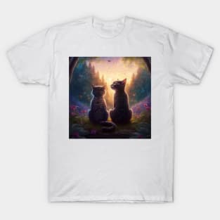 Adorable Two Cats Looking At Sunset Extremely Intricate T-Shirt